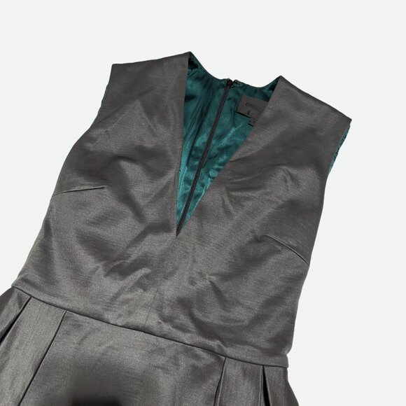 CUSHNIE ET OCHS V Neck Pleated Silk/Wool Sleeveless Top Grey/Green - Picture 4 of 6